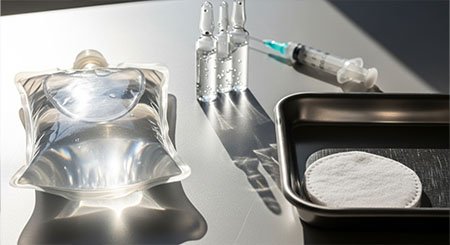 Компоненты капельницы на столе